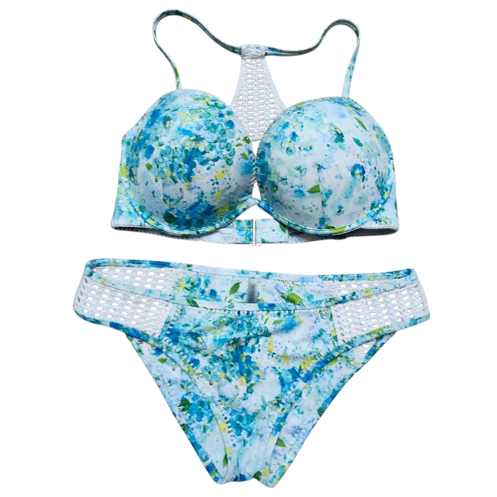 Victoria's Secret Archives Blue Green Crochet Scuba Push-up Bikini Sz. L/36DD
